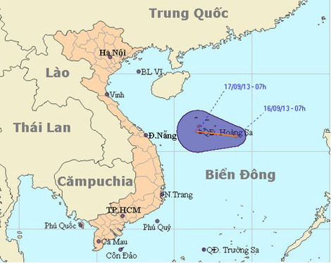 Đường đi và vị trí của áp thấp nhiệt đới. Ảnh: nchmf.gov.vn