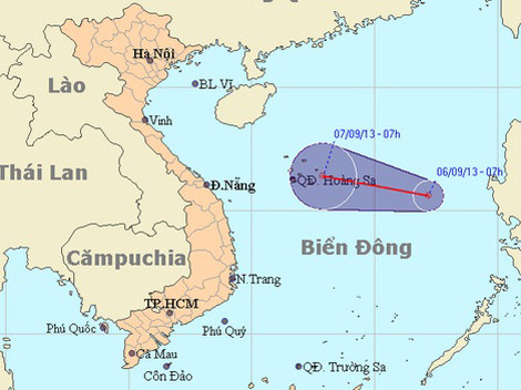 Đường đi và vị trí áp thấp nhiệt đới trên biển Đông. Ảnh: nchmf.gov.vn