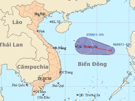 Đường đi và vị trí áp thấp nhiệt đới trên biển Đông. Ảnh: nchmf.gov.vn