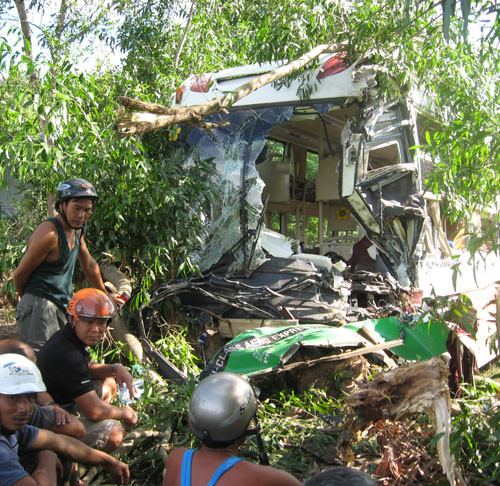 Xe khách 77H8-1098 do tài xế Nguyễn Văn Cánh (38 tuổi, ở thôn Khánh Lợi, xã Cát Khánh, huyện Phú Cát, Bình Định) điều khiển, lưu hành hướng nam - bắc lấn đường, tông vào xe khách 49B-00.243 do tài xế Vũ Văn Quân (32 tuổi, ở xã Mỹ Xá, huyện Mỹ Lộc, Nam Định) ở hướng ngược lại.