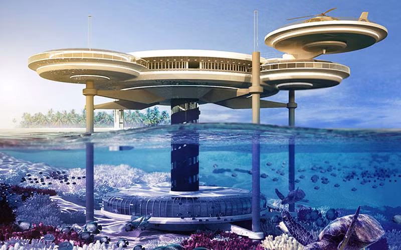 Khách sạn dưới nước – khách sạn Discus với 21 dãy phòng bao gồm quầy bar và trung tâm lặn cho phép du khách tận hưởng cảm giác ngủ dưới biển và ngắm cuộc sống duwois nước.