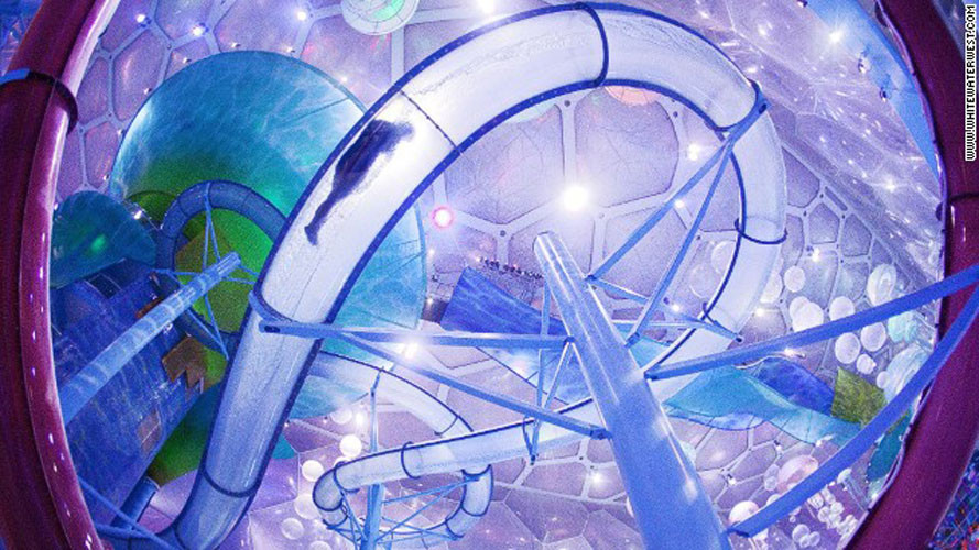 8. Công viên nước Watercube (Bắc Kinh, Trung Quốc). Nổi tiếng với các đường trượt lốc xoáy hình phễu, máng trượt tốc độ thách thức lòng can đảm của người chơi.