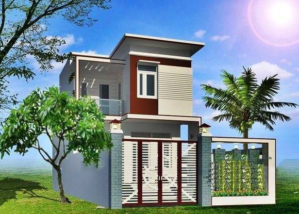 Ngôi nhà này thiết kế theo hình khối vuông vức, tôn lên sự kiên cố, vững chãi. Màu trắng nền nã kết hợp màu nâu đỏ nổi bật tạo được điểm nhấn thị giác