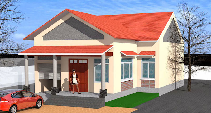 Mẫu nhà ống 1 tầng 3 phòng ngủ hình chữ L này có thể áp dụng xây dựng cho cả thành thị và nông thôn