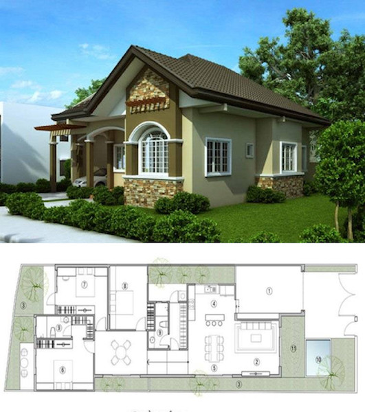 Căn nhà tone nâu xám rất bắt mắt này có diện tích 240m2, chi phí xây dựng chỉ khoảng 800 triệu đồng. Công năng sử dụng gồm: Phòng khách, phòng bếp kết hợp phòng ăn, 3 phòng ngủ, 2 WC