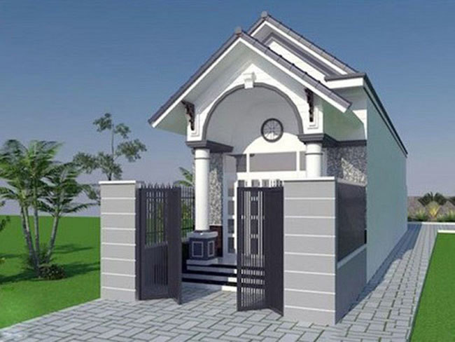 Căn nhà này được thiết kế với kiến trúc mái thái màu xám ghi cùng hình khối nhẹ nhàng sang trọng