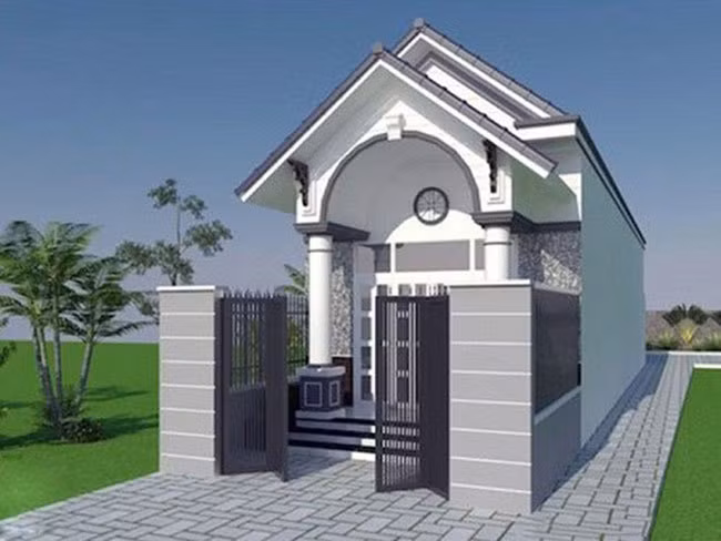 Căn nhà này được thiết kế với kiến trúc mái thái màu xám ghi cùng hình khối nhẹ nhàng sang trọng