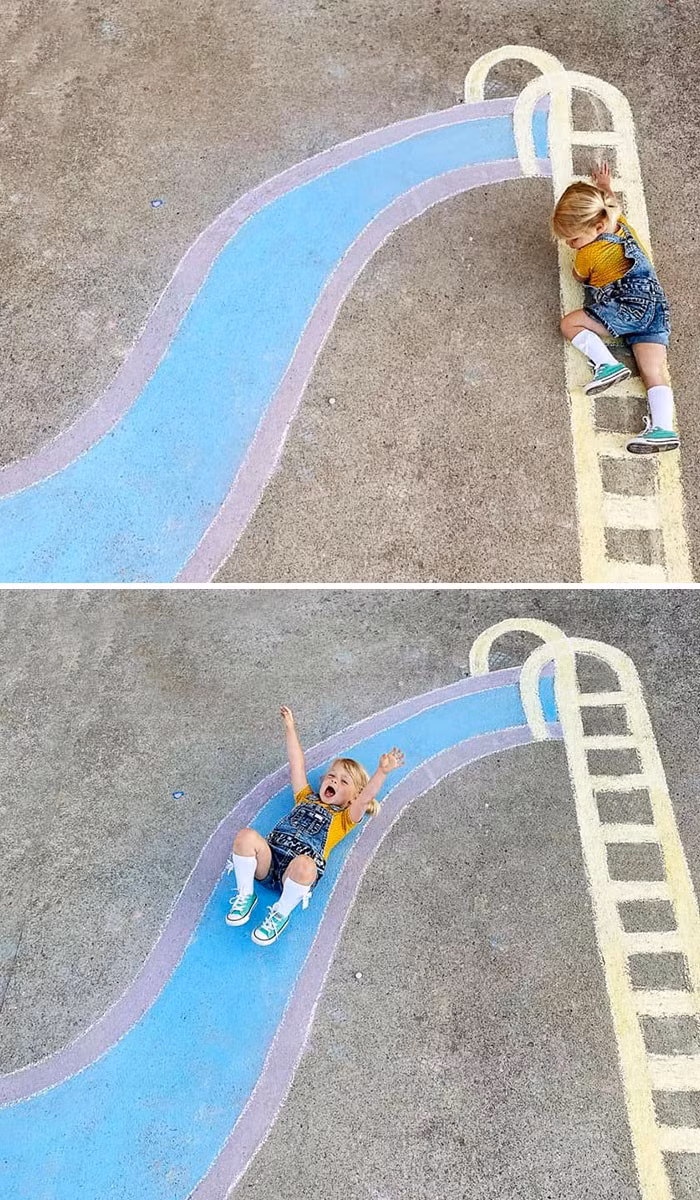 Chỉ với phấn màu, nhiều khung cảnh vô cùng sinh động được tạo ra.