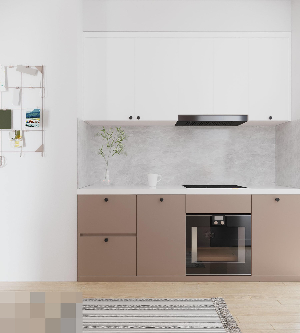 Bếp tinh giản hết mức nhưng vẫn đủ vật dụng nấu nướng cần thiết.