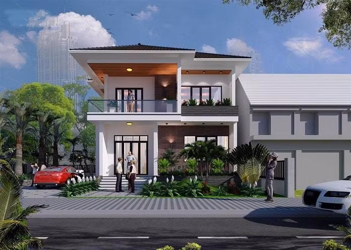 Chủ nhân của mẫu biệt thự này hẳn là một người yêu thiên nhiên. Quỹ đất không quá rộng nhưng gia chủ vẫn nhường lại một phần diện tích đáng kể để thiết kế sân, vườn, tiểu cảnh