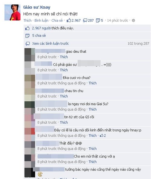 Status nửa đùa nửa thật của Giáo sư Xoay trong ngày 1/4.