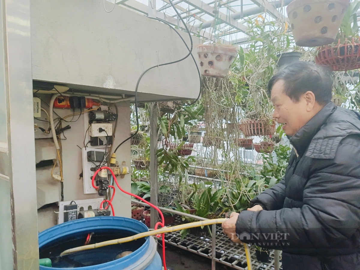 Hệ thống tưới thông minh giúp công việc chăm hoa lan của ông Quý dễ dàng và thuận lợi hơn.