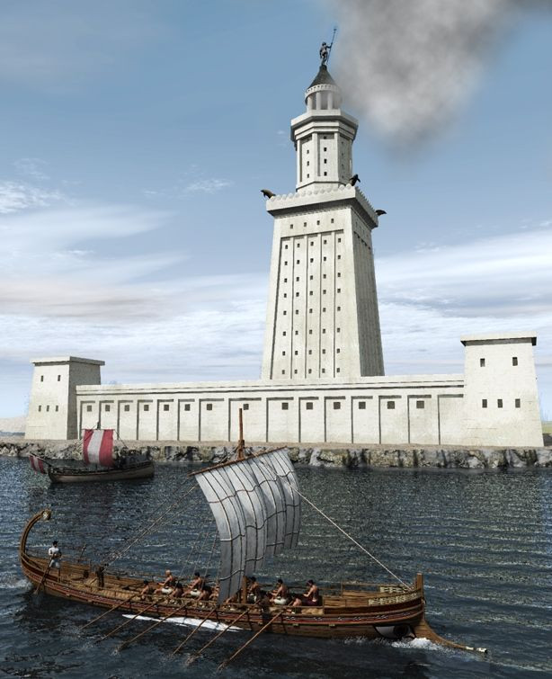  Hải đăng Alexandria được xây dựng vào thế kỷ thứ 3 trước Công Nguyên (khoảng 280-247) trên hòn đảo Pharos tại Alexandria, Ai Cập, được các học giả xa xưa coi là một trong bảy kỳ quan thế giới thời cổ đại.