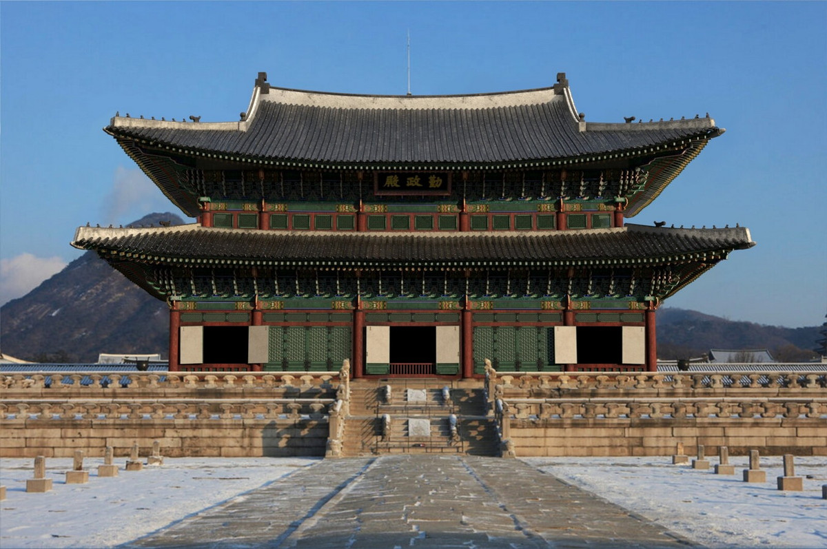 Điện Geunjeongjeon (Cần Chính điện) là công trình trung tâm của Gyeongbokgung. Đây là nơi đặt ngai vàng và thực hiện các lễ nghi chính thức của hoàng đế Triều Tiên, tương đương với điện Thái Hòa ở Hoàng thành Huế. Ảnh: ArtStation.