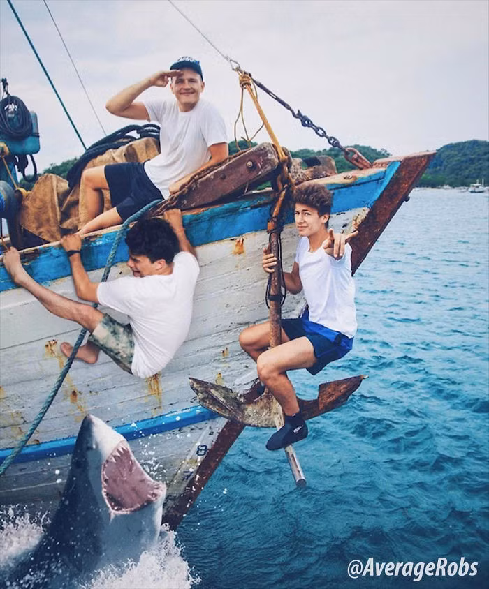 "Này các chàng trai, làm ơn ngừng tạo dáng và cứu tôi".