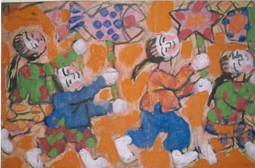 Các bức tranh này chủ yếu được vẽ bằng bột màu, rất tươi tắn và rực rỡ màu sắc, tương phản với nét thâm trầm trong những bức tranh về phố cổ Hà Nội.