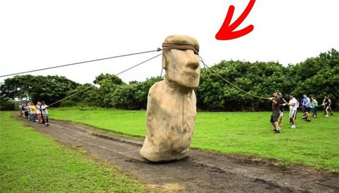  Được biết, tượng Moai nặng tới 82 tấn, trong khi trên đảo chẳng có dấu vết của công cụ gì đặc biệt. Vậy họ làm thế nào để di chuyển chúng, sắp xếp thẳng hàng thẳng lối chứ? Mãi đến năm 2012, chúng ta mới có câu trả lời. Trong một video của National Geographic, các chuyên gia đã đưa ra được một giả thuyết hết sức phù hợp. Theo đó, chỉ cần một nhóm người và vài công cụ đơn giản là có thể di chuyển bức tượng nặng tới 90 tấn một cách không mấy khó khăn rồi.