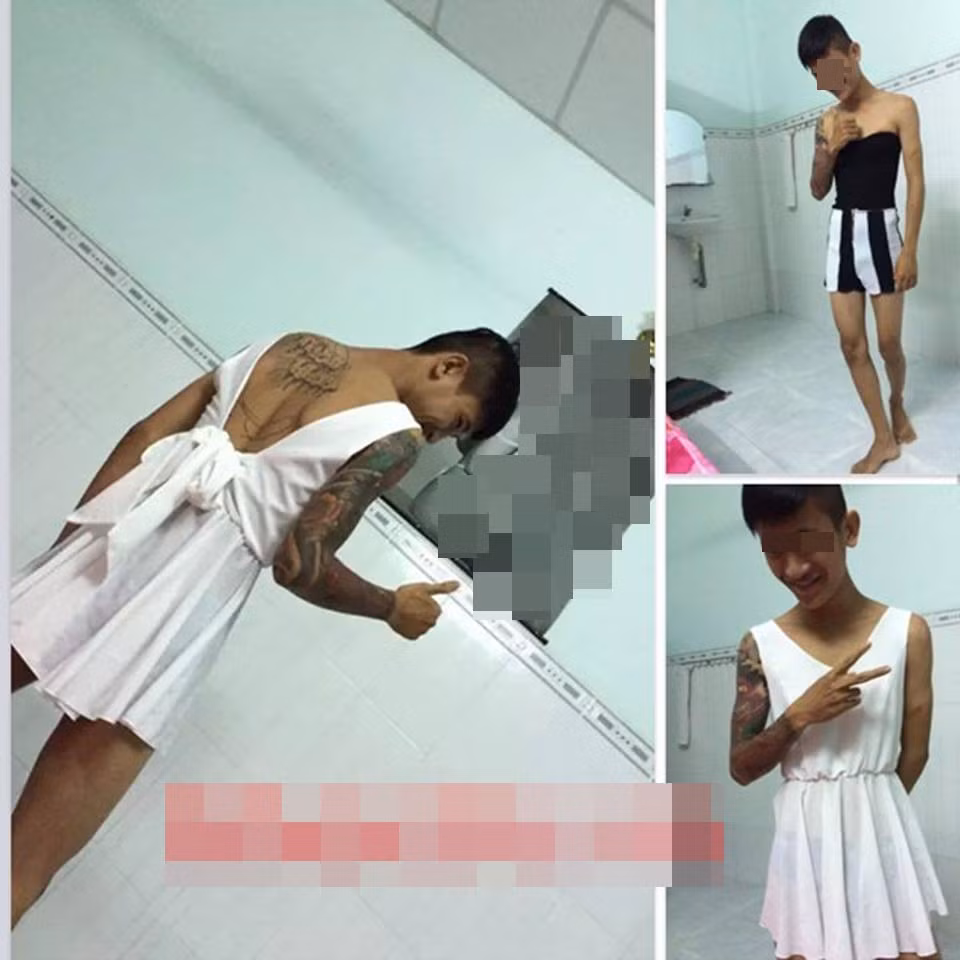 Thanh niên xăm trổ mặc váy "tự sướng".