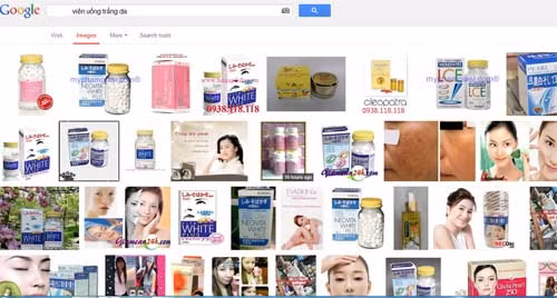 Thuốc uống. Dùng thuốc làm trắng da cũng là một hình thức làm trắng da từ bên trong được quảng cáo là có hiệu quả nhanh chóng, đôi khi chỉ sau vài ngày sử dụng. Các loại thuốc uống làm trắng da xuất xứ từ Thái, Mỹ, Nhật... có dạng viên nén và dạng nước, giá dao động từ 700.000-3 triệu đồng/lọ. Ngoài ra, còn có thuốc làm trắng da đông y có thành phần thảo dược, giá khoảng 500.000-2 triệu đồng/lọ.