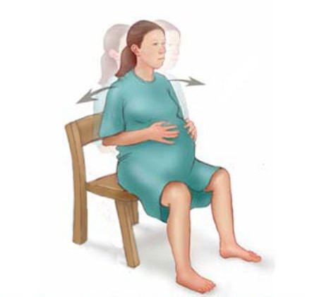 Lắc lư. Mẹ bầu có thể ngồi trên một chiếc ghế hoặc giường, miễn sao giường hoặc ghế không quá cao để bạn có thể chạm được cả bàn chân xuống đất. Sau đó hãy nhẹ nhàng lắc lư qua phải - qua trái. Các bác sĩ sản khoa cho biết, việc cử động đều đặn trong lúc chuyển dạ sẽ giúp bà bầu giảm cơn đau.