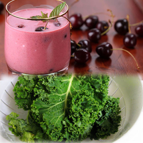 Sinh tố anh đào, tảo xoắn. Hàm lượng sắt và vitamin C trong anh đào đặc biệt cao, giúp cho da dẻ hồng hào, láng mịn. Trong cải xoăn có chứa những thành phần chống viêm, giúp ngăn ngừa và trị mụn. Ngoài ra cải xoăn còn giúp tăng cường độ đàn hồi và độ ẩm cho da.