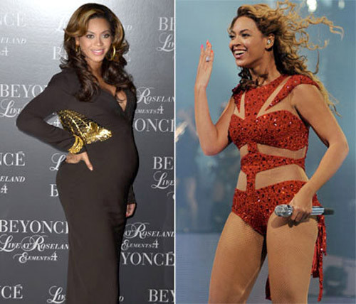 Bí quyết giảm cân từ Beyonce. Beyonce đã chia sẻ rằng, để sở hữu vóc dáng thanh mảnh ngay sau khi sinh, cô đã phải trải qua một chế độ tập luyện và ăn uống vô cùng nghiêm ngặt. Mỗi sáng, cô thức dậy từ 5 giờ và bắt đầu các bài tập thể dục nặng trong vòng 2 tiếng. Những bài tập bao gồm yoga, khiêu vũ, tập thể lực và các bài tập Pilates.Các bài tập này sẽ được lặp lại vào 17 giờ chiều. Ngoài ra, cô cũng rất chú ý tới các chế độ ăn của mình. Thông thường, cô sẽ dùng 6 bữa nhỏ giàu protein trong một ngày. Đặc biệt, Beyonce cũng cố gắng uống nhiều nước mát, chúng giúp cô thải chất độc và mỡ thừa trong cơ thể.