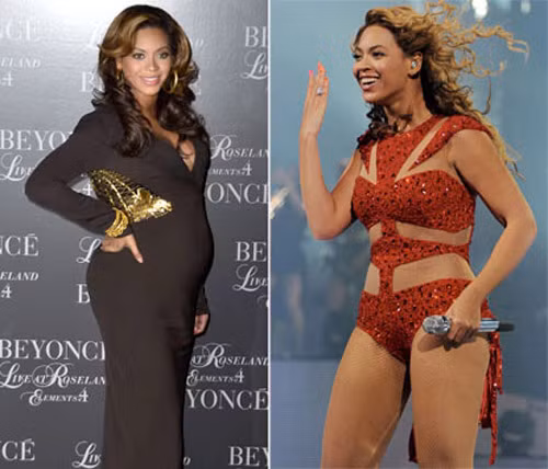 Bí quyết giảm cân từ Beyonce. Beyonce đã chia sẻ rằng, để sở hữu vóc dáng thanh mảnh ngay sau khi sinh, cô đã phải trải qua một chế độ tập luyện và ăn uống vô cùng nghiêm ngặt. Mỗi sáng, cô thức dậy từ 5 giờ và bắt đầu các bài tập thể dục nặng trong vòng 2 tiếng. Những bài tập bao gồm yoga, khiêu vũ, tập thể lực và các bài tập Pilates.Các bài tập này sẽ được lặp lại vào 17 giờ chiều. Ngoài ra, cô cũng rất chú ý tới các chế độ ăn của mình. Thông thường, cô sẽ dùng 6 bữa nhỏ giàu protein trong một ngày. Đặc biệt, Beyonce cũng cố gắng uống nhiều nước mát, chúng giúp cô thải chất độc và mỡ thừa trong cơ thể.