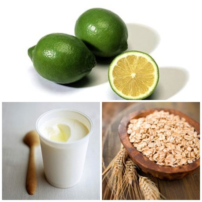 Hỗn hợp sữa chua, nước chanh, bột yến mạch. Bạn có thể sử dụng hỗn hợp của 1 muỗng sữa chua, 1 muỗng canh bột yến mạch xay và một số giọt nước chanh. Áp dụng thoa hỗn hợp này trên khuôn mặt, để trong 10 phút và rửa sạch đi.