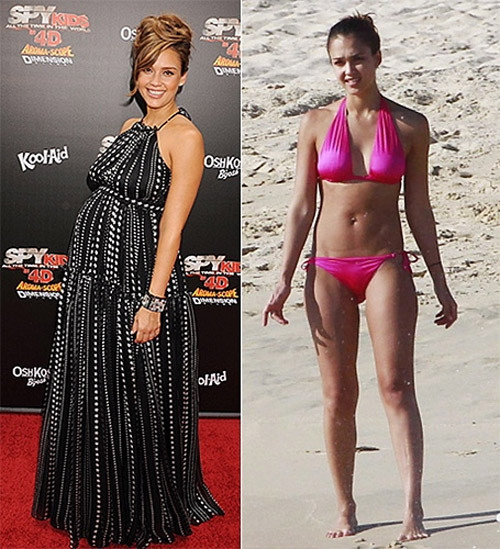 Cách giảm cân sau sinh của Jessica Alba. Jessica là ngôi sao điển hình trong việc quyết tâm giảm cân sau khi sinh. Theo cô, để giảm được cân hiệu quả, bạn cần đặt mục tiêu, kế hoạch rõ ràng và khắt khe ngay từ đầu. Với sự chỉ dẫn của huấn luyện viên riêng, Jessica thực hiện tập thể dục 5 ngày một tuần. Ngoài ra, để việc tập luyện không nhàm chán, cô luôn thay đổi các bài tập như đạp xe, tập chạy máy hay đi bộ. Bên cạnh đó, việc ăn uống điều độ cũng được Jessica hết sức chú ý. Các bữa ăn tuyệt đối phải chứa thật ít carbohydrate và chất béo. Riêng với Jess, cô chọn hoa quả tươi và thịt nạc.