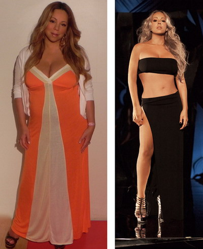 Mariah Carey. Với Mariah Carey, yếu tố chính là quyết tâm và sự kiên trì để giảm cân. Và kết quả là 6 tháng sau khi sinh, Mariah đã giảm được 15kg nhờ vào chế độ tập luyện và ăn uống của mình. Để giảm được lượng cân đáng kể đó, ngay từ khi mang thai ở tháng thứ tư, Mimi đã nhờ tới tư vấn của các chuyên gia dinh dưỡng và huấn luyện viên thể lực. Tiếp đó, sau khi sinh con, cô luôn duy trì thực đơn để nạp vào cơ thể 1500 calorie mỗi ngày. Cùng với đó, Mariah kết hợp chế độ ăn với việc tập luyện thể thao 3 lần mỗi tuần.