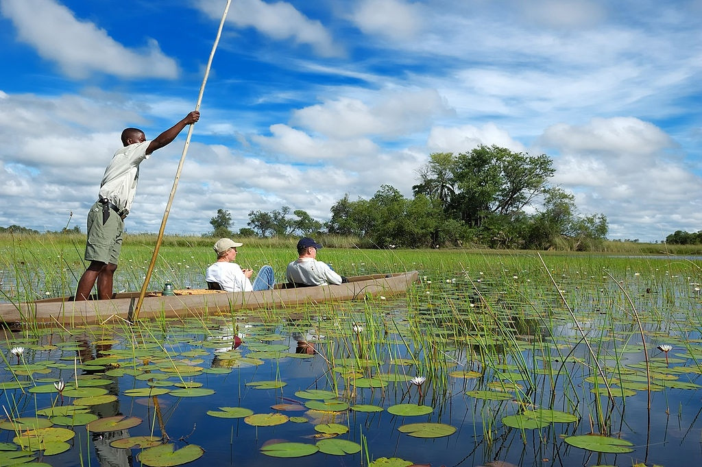 Con sông dài thứ tư châu Phi - Okavango, đổ vào Botswana đã tạo ra vùng đầm lầy Okavango. Khi quan sát từ xa, nơi này như ốc đảo nằm giữa sa mạc Kalahari. Tham quan đầm lầy Okavango, du khách có dịp quan sát đời sống đa dạng của các loài động vật quý hiếm như trâu, hà mã, cá sấu… hoặc trải nghiệm khung cảnh thanh bình, nguyên sơ của thiên nhiên sông nước.