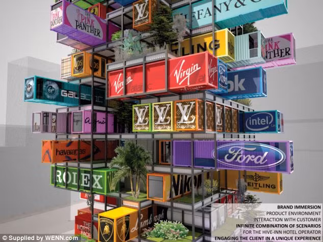 Không hoàn toàn xếp chồng lên nhau thành 1 khối thống nhất, Hive-Inn khá lồi lõm nhằm tăng diện tích cho khách sạn, tạo ra nhiều khoảng trống ngoài ban công và đặc biệt là phải duy trì nguyên lý cân bằng trong vật lý.