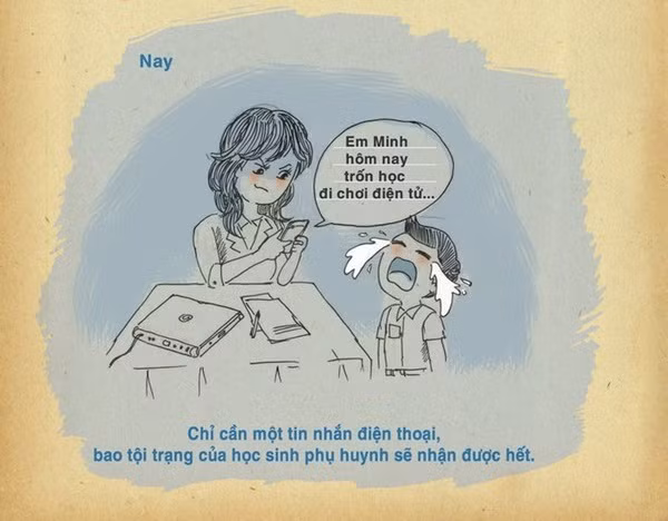 Ngày nay, sổ liên lạc điện tử ra đời giúp thầy cô giáo đỡ vất vả, học sinh thì khó "thoát" những khi mắc lỗi ở trường.