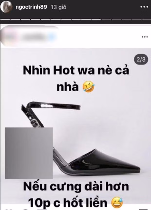 Ngọc Trinh gây sốc khi đăng ảnh giày cao gót có hình bộ phận sinh dục nam và cho rằng, nếu thương hiệu này có loại cao hơn 10cm sẽ tậu về.