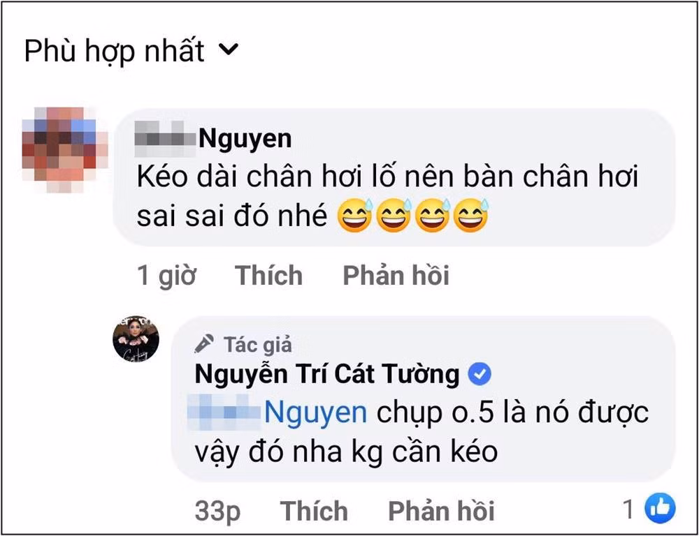 Cát Tường phủ nhận kéo chân, cho biết chỉ chọn chế độ chụp có sẵn trong điện thoại mà thôi.