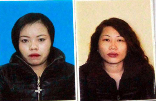 Hai đối tượng Hạt (trái) và Nga tại cơ quan công an.