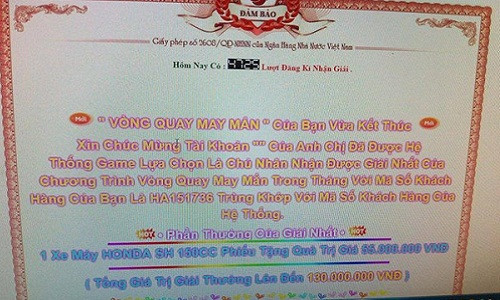 Thông báo 'trúng thưởng' từ trò chơi. Ảnh chụp màn hình