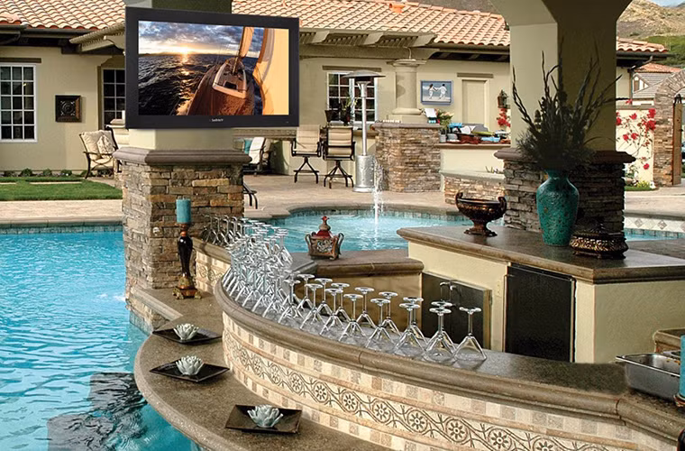 Một quầy bar với TV lắp đặt ở đây cũng tuyệt vời không kém