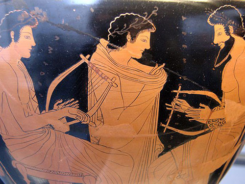 Bức họa Hy Lạp mang tên Bài học nhạc - năm 510 trước Công nguyên. Nguồn: Wikimedia Bức họa Hy Lạp mang tên Bài học nhạc - năm 510 trước Công nguyên. Nguồn: Wikimedia