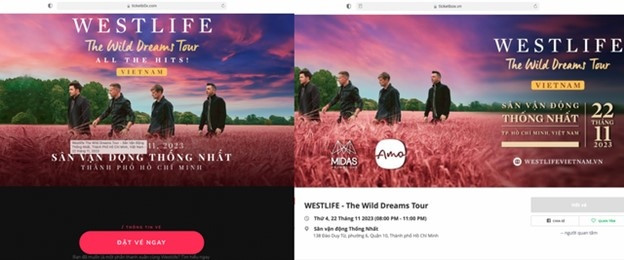 Canh bao thu doan gia mao website ban ve concert Westlife chiem doat tai san