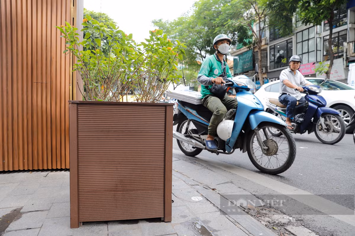 Việc bốt điện và bồn hoa "mặc áo giáp" nhựa giả gỗ thu hút sự chú ý của người đi đường.