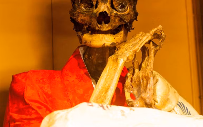 Quá trình ướp xác như vậy kéo dài đến 10 năm. Người ta cho rằng đã có vài trăm tu sỹ thực hành kiểu ướp xác này, nhưng cho đến nay chỉ có khoảng hai chục xác ướp được ghi nhận. Ảnh: Voyapon.