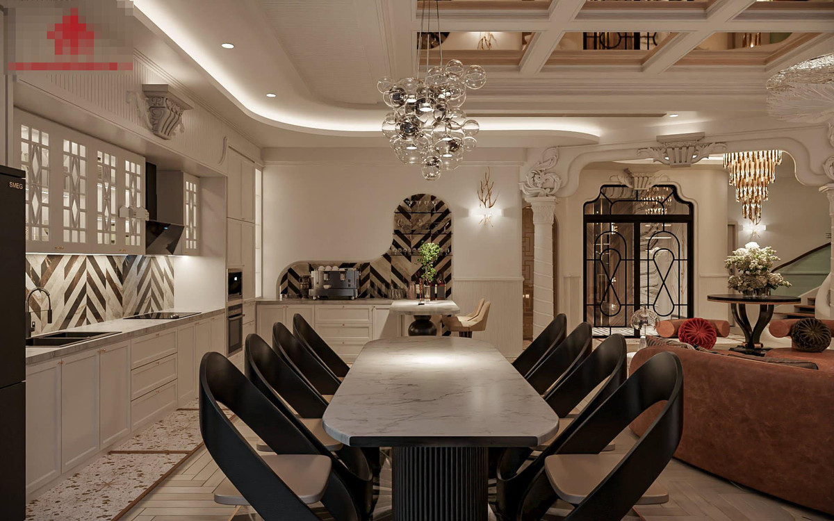 Khu bếp cũng được đầu tư sang trọng, xa hoa.