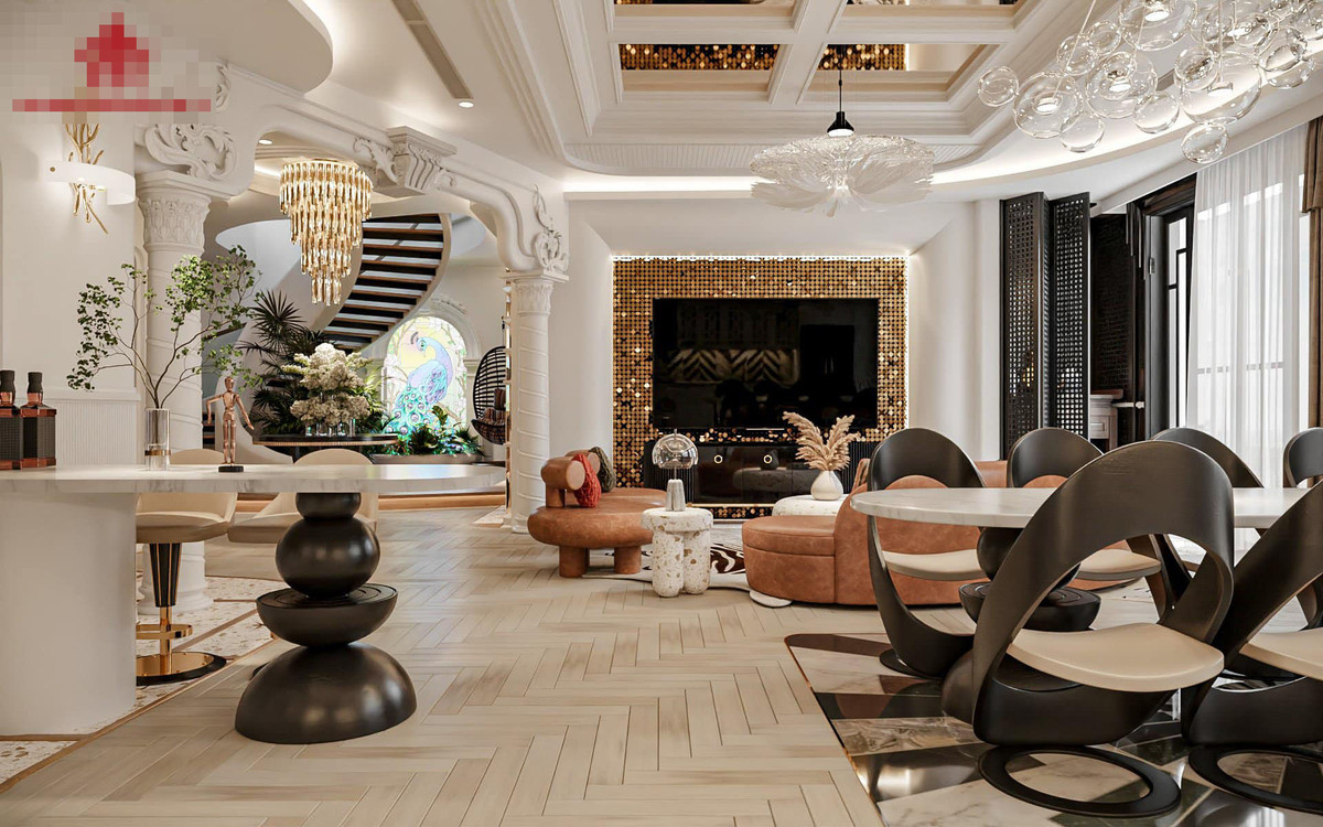 Ngôi nhà sử dụng nội thất xa hoa, tinh tế cùng những góc chill, nghỉ dưỡng và bể bơi cuốn hút. 