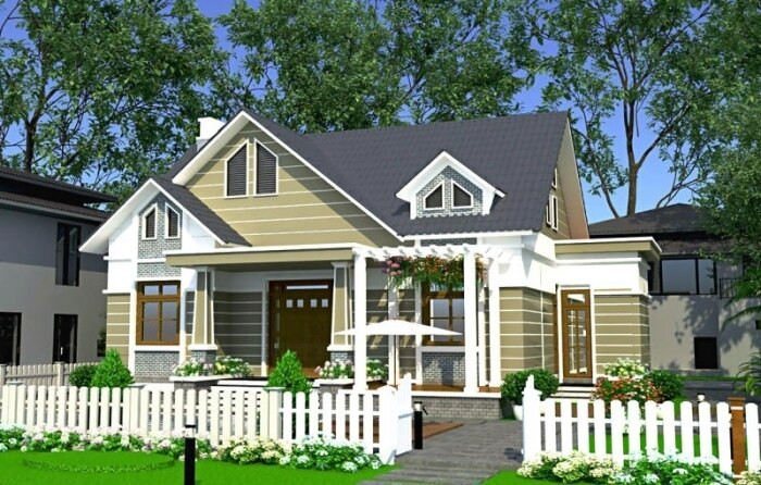 Nhà cấp 4 mái thái 3 phòng ngủ có nhiều chi tiết nhỏ nên đòi hỏi sự tỉ mỉ. Những đường nét hoa văn uốn lượn và các đường phào chỉ được sắp xếp khoa học tạo nên tổng thể bắt mắt. (Ảnh: Kienthietviet)