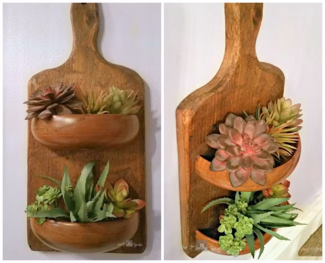 Sáng tạo thớt gỗ thành chậu cây treo tường.