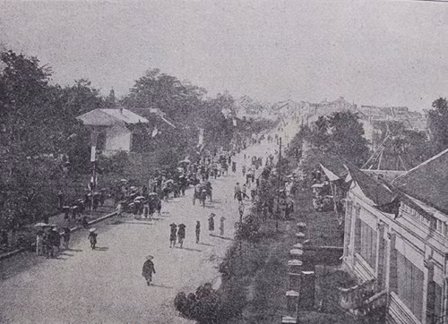 Thảm cỏ trên vỉa hè đại lộ Francis Garnier (đường Đinh Tiên Hoàng) ở Hà Nội. Ảnh: Gaston Donnet