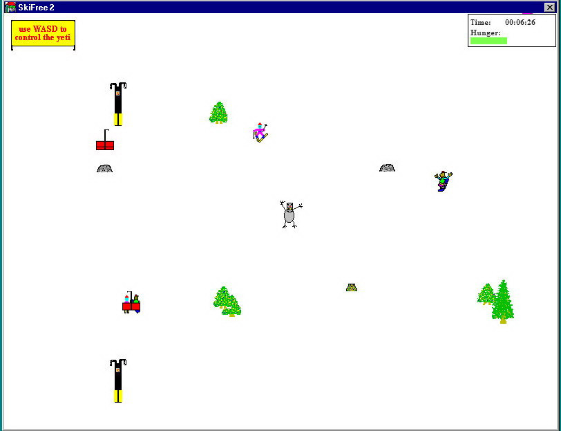 "SkiFree" hay trò "trượt tuyết" phát hành năm 1991 có giao diện "siêu" đơn giản nhưng khá hấp dẫn và "khó nhằn". Một cảm giác "kinh hoàng" khi chơi trò này là bị người tuyết nhảy xổ ra ăn thịt.
