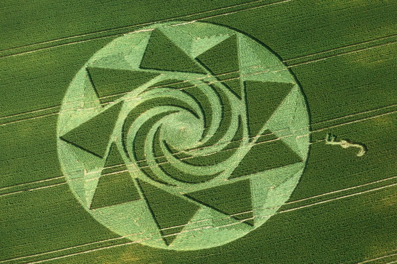Crop circle thường được tạo hình rất chính xác, và cân đối, trông như thể chúng là một sản phẩm của máy móc. Các thân cây bị đè xuống và bẻ cong nhưng không hề bị chết, và thường nằm theo luồng xoáy cùng chiều kim đồng hồ hoặc ngược lại.
