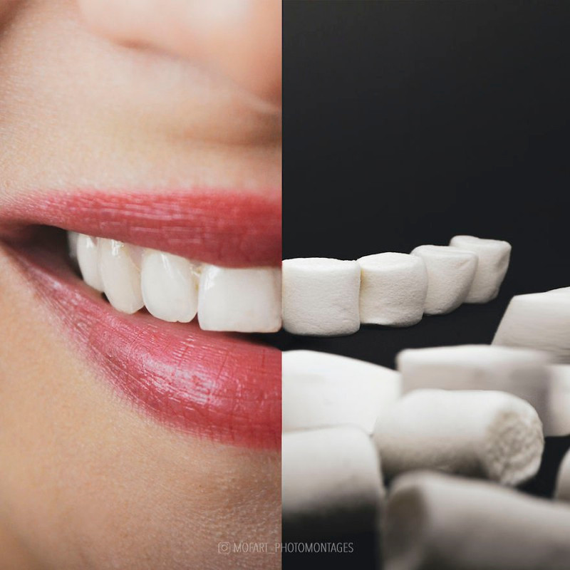 Hàm răng được tạo thành từ những viên kẹo Marshmallow đều nhau.